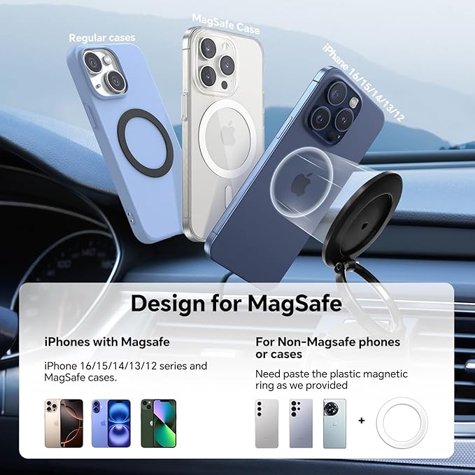 Miedecdel Magnetic Phone Holder for MagSafe, 360° Adjustable Car Phone Mount with 96+LBS Strongest Suction & 2800gf Strongest Magnetic for Dashboard/Gym/Mirror, Compatible with iPhone & Android
