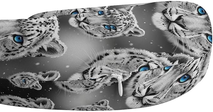 Unisex Travel Neck Pillow Memory Foam U Shaped Cushion Snow Leopard, Washable Cover for Men Women Airplane Car Home Rest