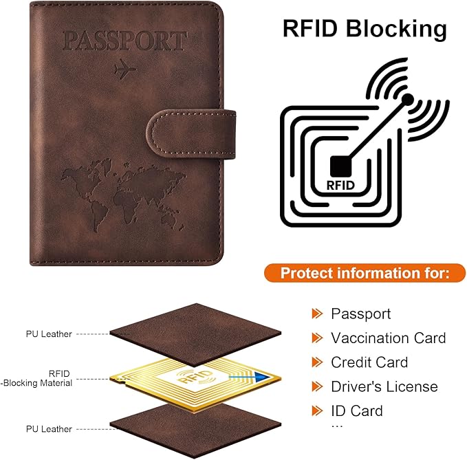 Eoehro Passport Holder for Travel Essentials, Passport Wallet Cover Case for Travel Must Haves Accessories,Passport Book Holders for Women and Men(coffee)