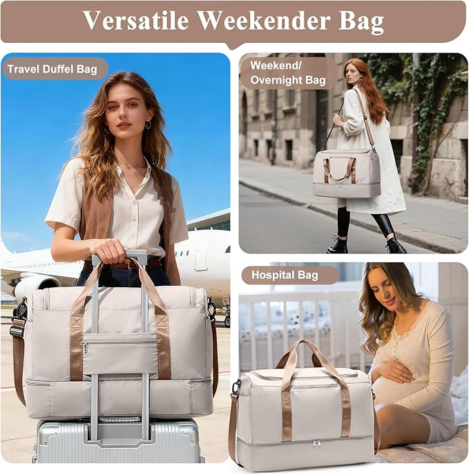 Extra Large Travel Duffle Bag with Shoe Compartment & Toiletry Bag, XL Weekender Bags for Women, Carry On Overnight Bags for Gym Sports, Water-Resistant Hospital Bag for Labor and Delivery