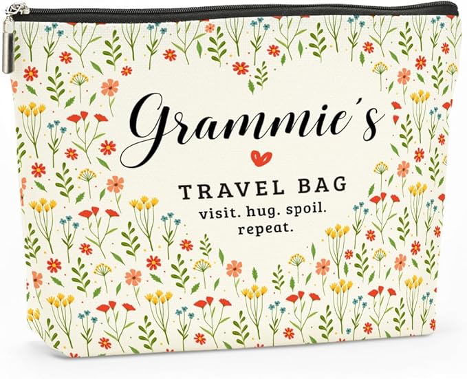 Grammie's Travel Bag Mothers Day Makeup Bag Grandma Gifts Grandma Birthday Gifts Funny Coloful Floral Cosmetic Bag for Women Nana Gigi Mimi Nanny Granny Mom Chirstmas Appreciation Retirement Gifts
