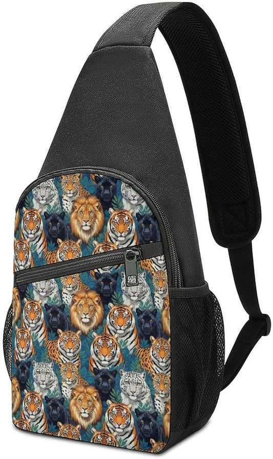 SWEET TANG Cool Sling Backpack Tiger Panther Leopard Lion, Lightweight Sling Shoulder Bag, Outdoor Chest Crossbody Bike Gym Runner Daypack with Adjustable Strap for Men Women