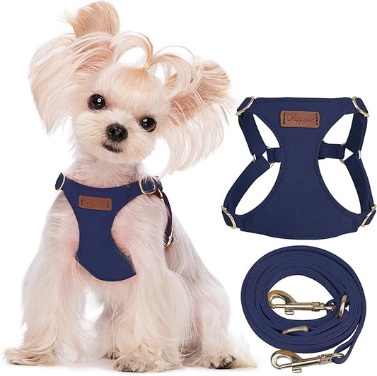 Puppytie No Pull XXS Puppy Harness with Multifunction Dog Leash,Soft Adjustable No Choke Escape Proof Pet Harness Vest,Navy,XXS