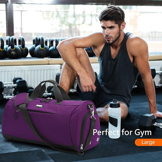 TOPDesign Gym Bag for Women & Men, Unisex Duffel Bag with Shoe Compartment & Wet Pocket for Travel Sports Gym (M Purple)