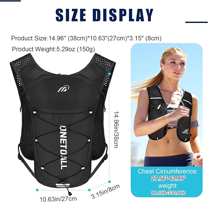 Running Vest for Women & Men, 6L Hydration Backpack with 2L Water Bladder, Lightweight Water Backpack for Trail Running, Marathon, Hiking, Cycling, Jogging, Adjustable Fit