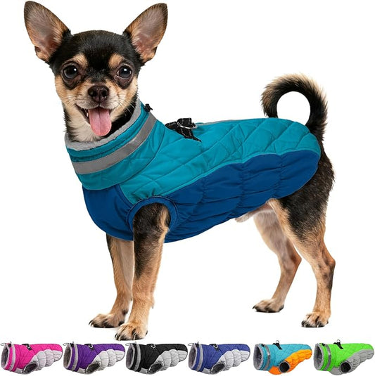 OUOBOB Dog Coats for Small Dogs, Puppy Coat, Warm Winter Jacket, XS Dog Coat with Harness Built in, Waterproof Pet Cold Weather Coats, Puppy Winter Clothes Snowsuit Chihuahua Maltese,XS