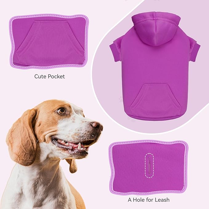 Dog Hoodie Dog Sweaters for Small Dogs,Pet Sweater Solid Soft Brushed Fleece Pet Clothes Hoodie Sweatshirt with Pocket(Purple-XS)