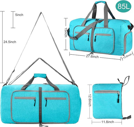 Dimayar 85L Travel Duffle Bag for Men Women - Foldable Duffel Bag with Shoes Compartment - Overnight Bags Waterproof & Tear Resistant(Mint Green)