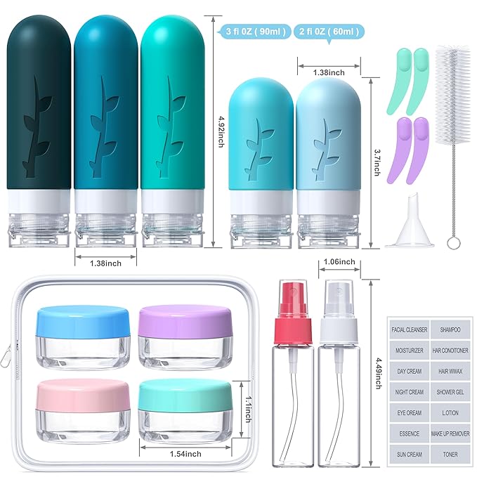 19pack Travel Bottles for Toiletries, TSA Approved Silicone Travel Size Containers for toiletries Set