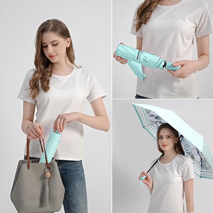 BAODINI Small UV Protection Travel Umbrella Compact for Rain and Sun UPF 50+ Windproof Portable 42 inch Umbrella for Women and Men