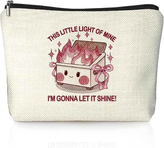 Cute Pink Bow Dumpster Fire Gifts Makeup Bag, Dumpster Bag,Dumpster Fire Cosmetic Bags for Women, Inspirational Positive Encouragement Gifts for Women Zipper Pouch