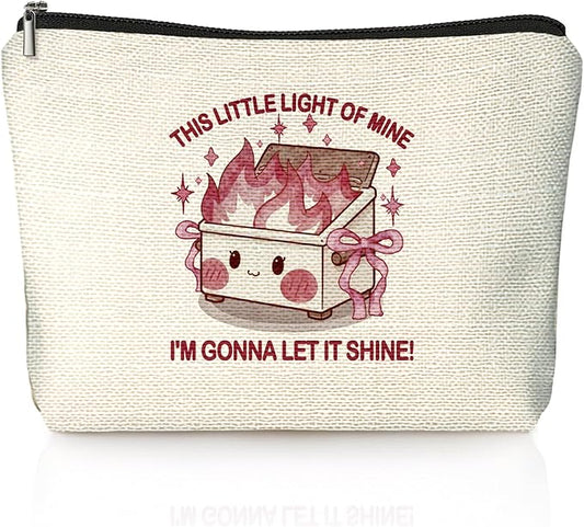 Cute Pink Bow Dumpster Fire Gifts Makeup Bag, Dumpster Bag,Dumpster Fire Cosmetic Bags for Women, Inspirational Positive Encouragement Gifts for Women Zipper Pouch