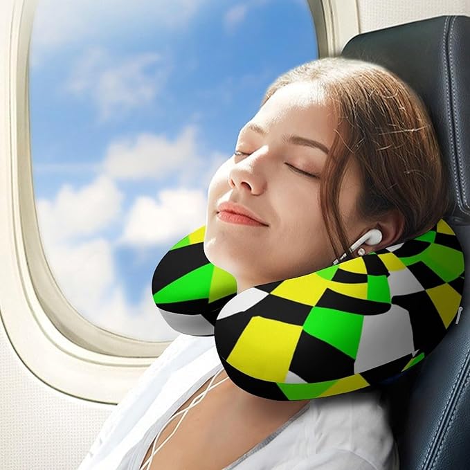 Women’s Travel Pillow U-Shaped Memory Foam Neck Rest, 3D Realistic Abstract Green Pattern U-Shape, Washable Airplane Car Support