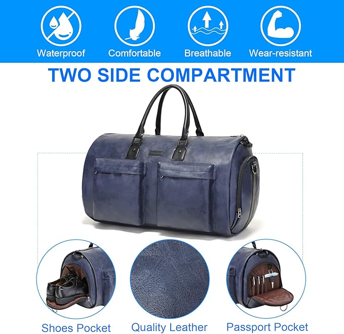 Leather Garment Bag for Travel, Modoker Carry On Suit Carrier Travel Bag with Shoulder Strap/Multiple Pockets - Ideal for Business Trips & Weekend Getaways - The Garment Duffel Bag for Traveling Men