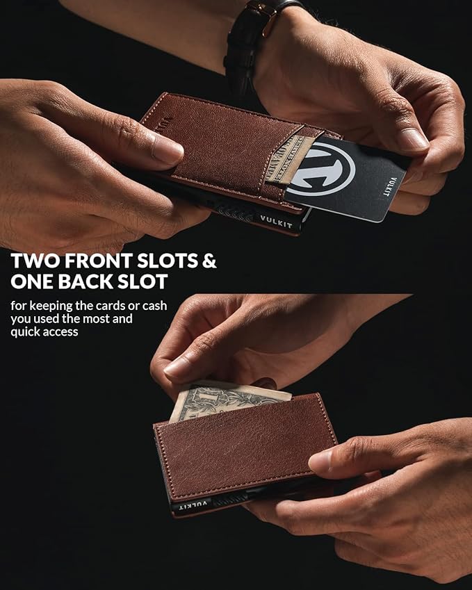 VULKIT Men's Slim Wallet Pop Up Card Holder RFID Blocking Metal Wallet Minimalist Design Holds Up to 11 Cards
