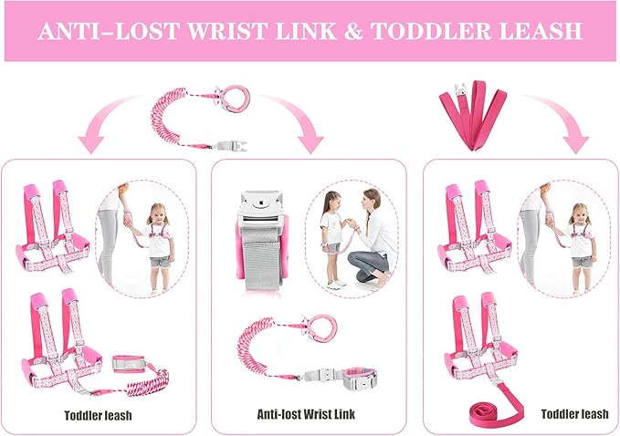 Toddler Leash -Anti Lost Wrist Link for Toddlers -Toddler Harness with Lock for Kids,Baby Leash,Leash for Toddlers,Wrist Leashes,Child Leashes for Toddlers,Upgrade with Reflective Tape Liner for Kids
