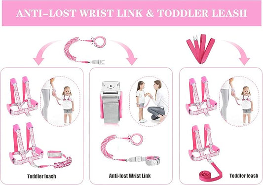 Toddler Leash -Anti Lost Wrist Link for Toddlers -Toddler Harness with Lock for Kids,Baby Leash,Leash for Toddlers,Wrist Leashes,Child Leashes for Toddlers,Upgrade with Reflective Tape Liner for Kids