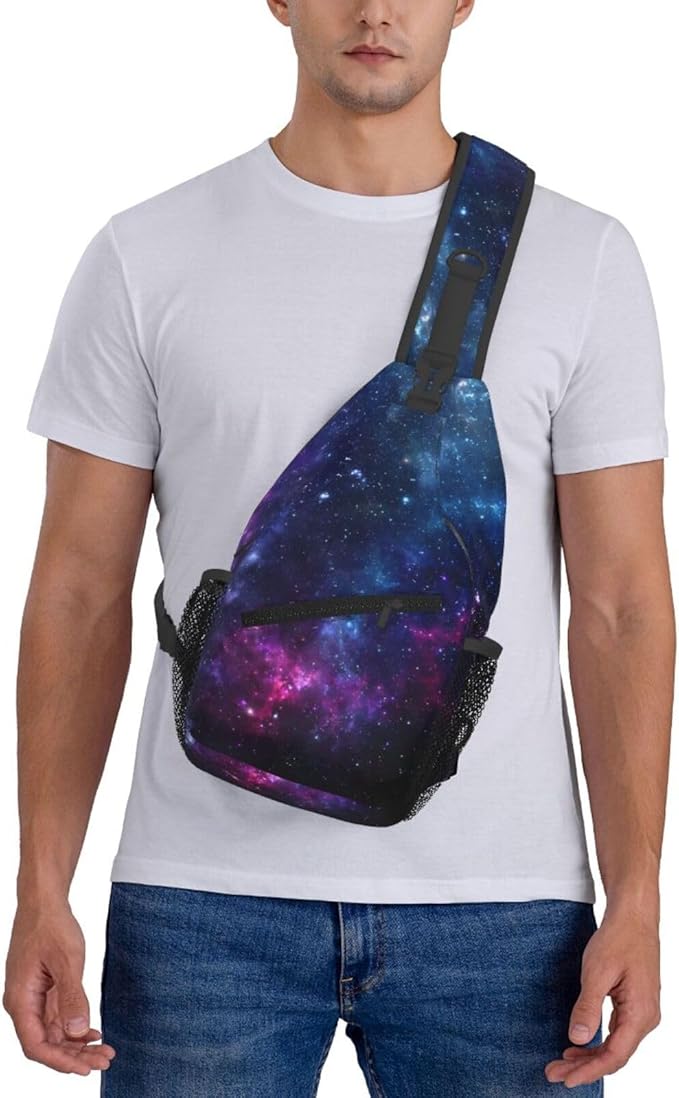 QFXUYNG Purple Galaxy Adult Sling Bag Unisex Chest Bags Crossbody Backpack Casual Daypacks Shoulder Bag for Women Men Cycling Hiking Travel
