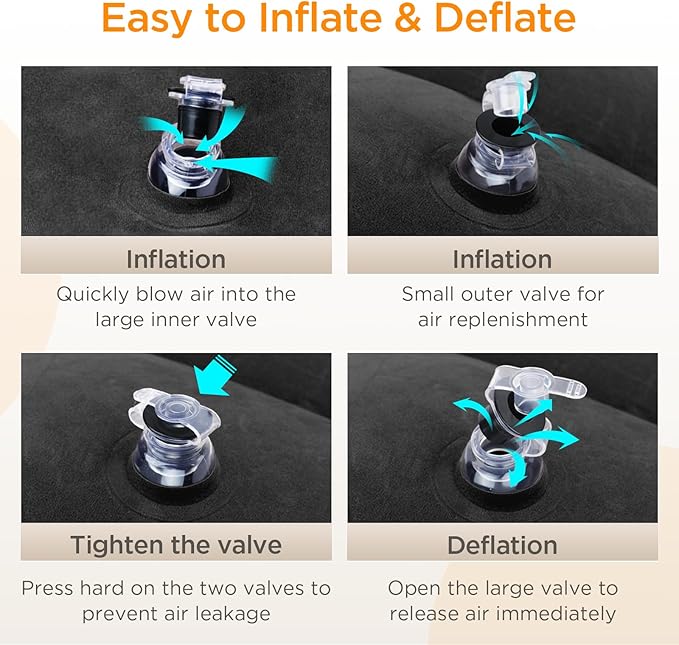 HOMCA Inflatable Travel Foot Rest Pillow (2-Pack) Adjustable Height Leg Pillow Fast Inflating Airplane Bed for Toddlers Footrest Pillow for Office, Airplane, Train, Cars, Home (Grey)