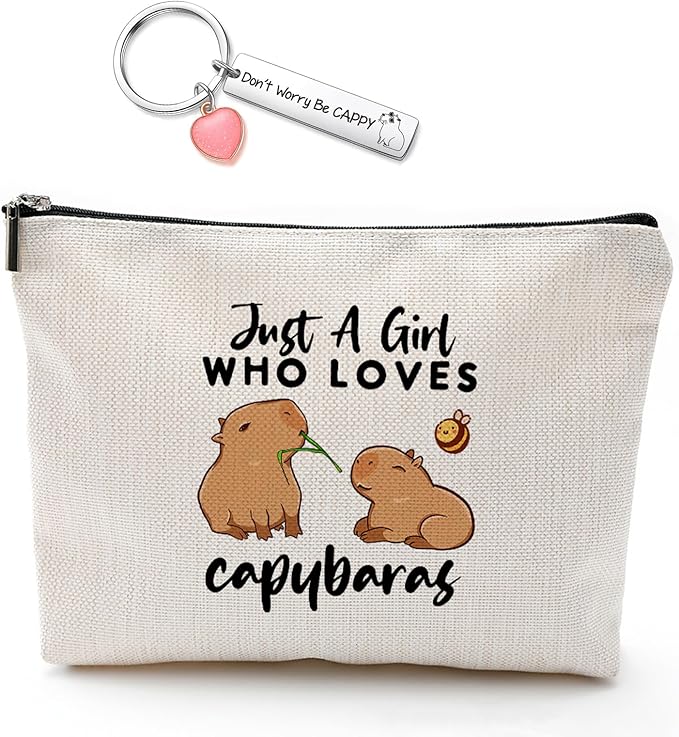 Capybara Gift for Women, Capybara Lover Gift Makeup Bag, Just A Girl Who Loves Capybaras Cosmetic Bag, Zipper Pouch Bag Capybara Lover Gift (Capybara)