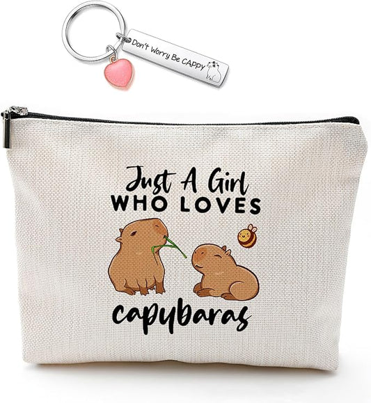 Capybara Gift for Women, Capybara Lover Gift Makeup Bag, Just A Girl Who Loves Capybaras Cosmetic Bag, Zipper Pouch Bag Capybara Lover Gift (Capybara)