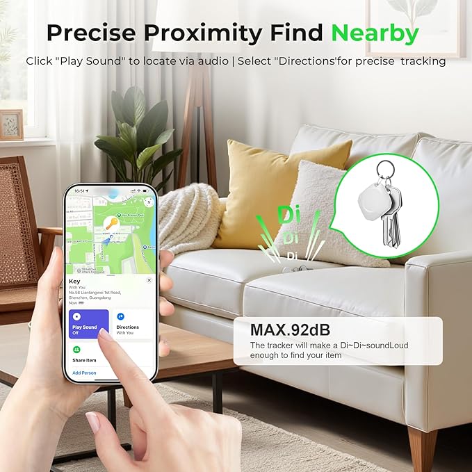 Air Tracker Tags 4 Pack Tag Set, Compatible with Apple Find My App (iOS Only), Key Finder and Item Tracker Smart Tag for Keys, Bags, Luggage, Pets, Wallet，Loud Beep,Replaceable Batteries(White)