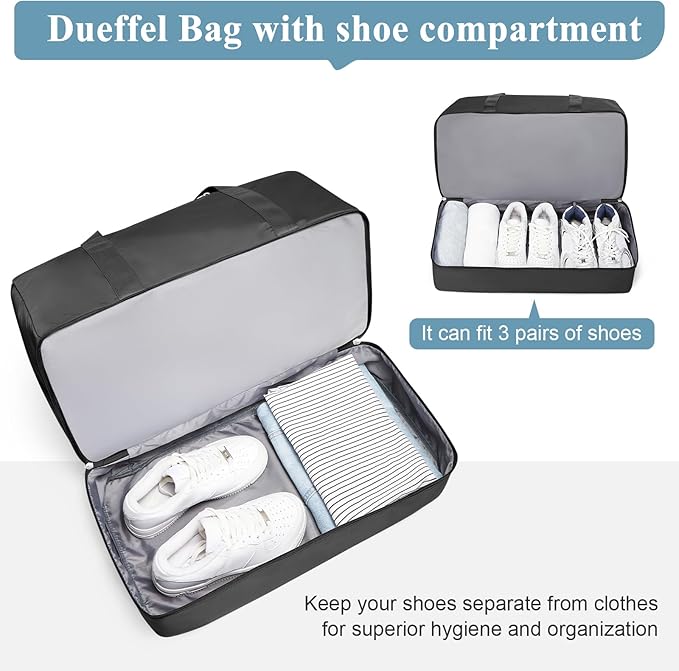 Travel Duffle Bag with Shoe Compartment, XL Weekender Bags for Women, Carry On Overnight Bags for Gym Sports & Business Trips, Water-Resistant Hospital Bag for Labor and Delivery