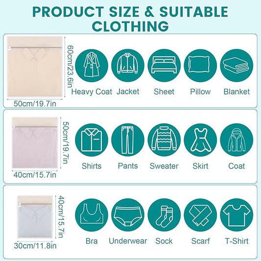 6Pcs Durable Cotton Mesh Laundry Bags for Delicates, 12×16in+16*20in+20*24in Breathable Laundry Mesh Wash Bags with Sturdy Zipper for Delicates, Clothes, Pants, Underwear, Bra, Socks (M+L+XL)