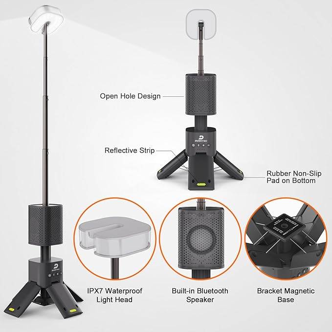 DUSKTEC Telescopic Camping Light, 14000mAh Rechargeable Camping Lantern Built-in Magnetic Stand with Speaker, Portable IPX5 Waterproof Outdoor Lamp for Emergency, Power Outage, Hiking, Fishing