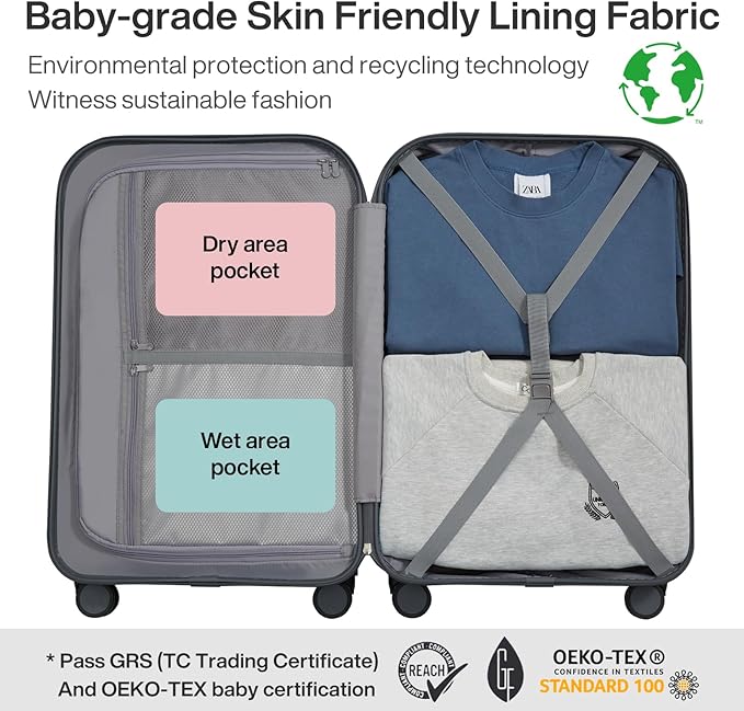 mixi Luggage Suitcase with Spinner Wheels, Hardside Rolling Suitcase PC with Cover & TSA Lock Lightweight Travel Case 24in Checked in, Rock Gray