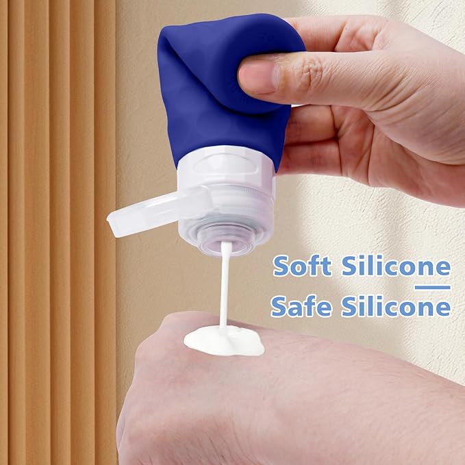 Travel Bottles for Toiletries, 4pcs Tsa Approved 3oz Travel Size Containers, BPA Free Leak Proof Premium Silicone Bottles, Refillable Liquid Squeezable Accessories W/Toiletry Bag (Blue)