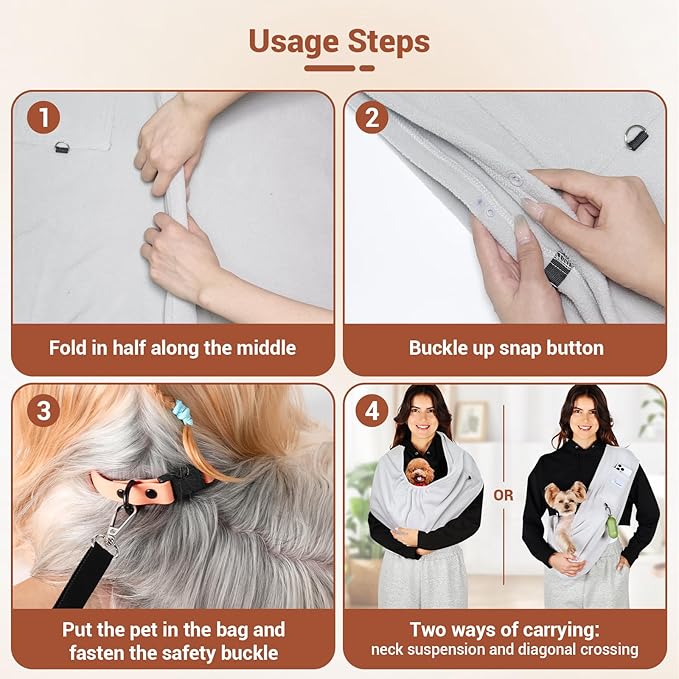 Dog Carrier Sling,Indoor Comfort Adjustable Cat Sling Carrier,with Front Pocket and Seat Belt Dog Carriers for Small Dogs Machine Washable,Suitable for Family Outdoor Use (Large, Grey)