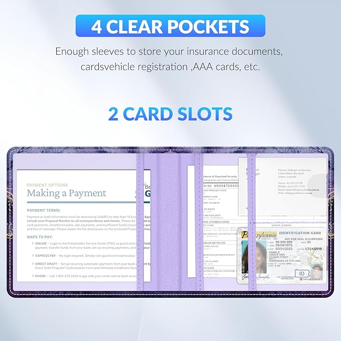 Car Registration and Insurance Card Holder，Vehicle Glove Box Car Organizer，Accessories Case for Storing Driving Licences, Cards, Documents