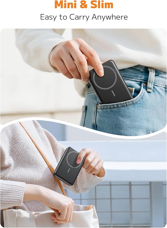 for Magsafe Portable Charger,10000mAh Power Bank with Type-C 20W PD Fast Charging, Lightweight and Slim, LED Display for Magsafe Battery Pack for iPhone 17/16/15/14 All Series, Black