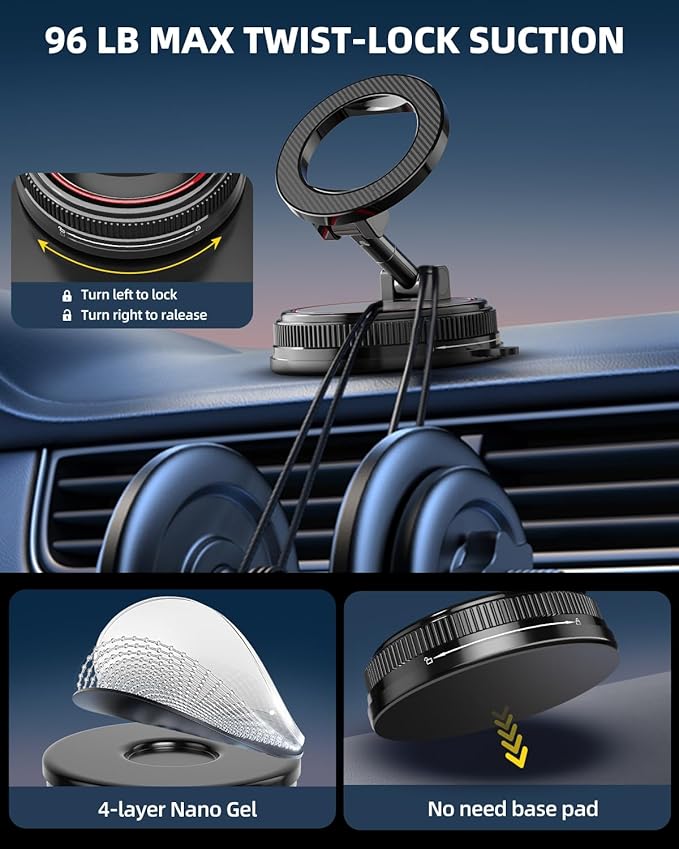 2026 Ultra Magnetic Phone Holder for Car, 360° Adjustable Car Phone Mount for Magsafe, Suction Cup Phone Holders for Your Car for iPhone 17 Pro Max 16 15 14 13 12