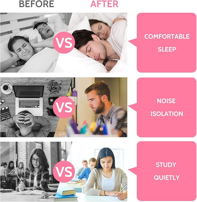 LYSIAN Ultra Soft Foam Sleep Earplugs, 38dB SNR Noise Reduction Ear Plugs for Sleeping, Mowing, Shooting-60 Pairs,Double Color Pink/White