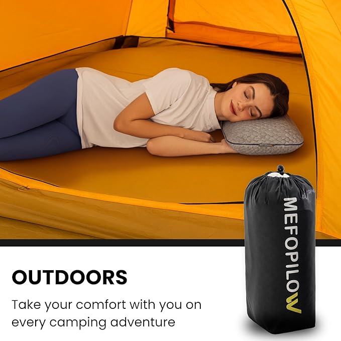 Memory Foam Travel Pillow with Washable Cover & Carry Bag – Compact, Soft & Breathable Neck Pillow for Airplane, Camping & Car (Gray- with Extra Gray Cotton Cover, 15.7x9.8x3.9 inches)