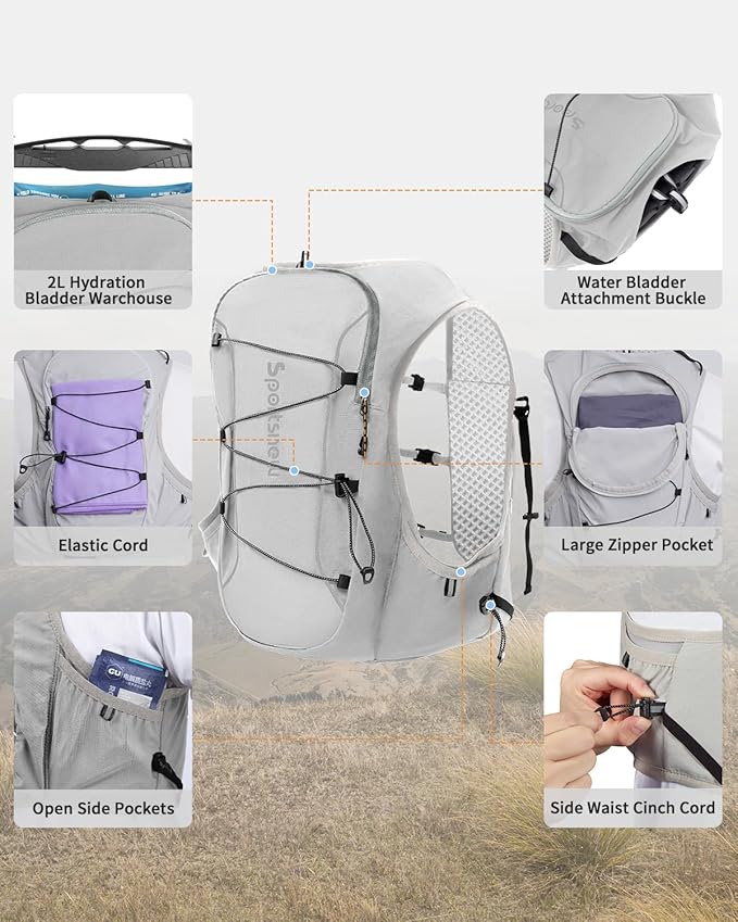 Sportsnew Running Vest for Women Men, Lightweight 10L Hydration Backpack with Waterproof Phone Pocket, Hydration Pack with Water Bladder for Hiking Trail