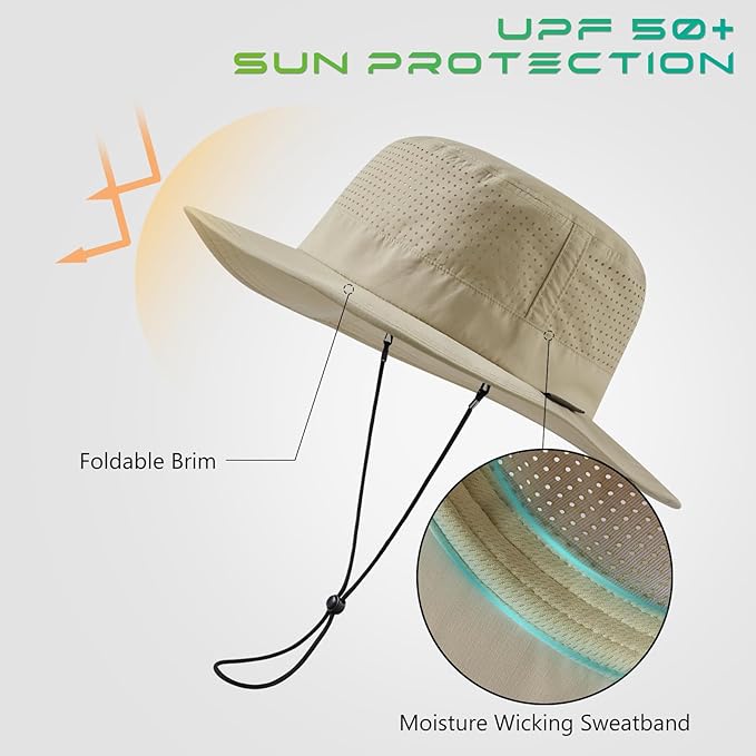 UPF 50+ Bucket Sun Hat with Laser Perforated Mesh Cooling Adjustable Breathable Lightweight for Outdoor Men Women