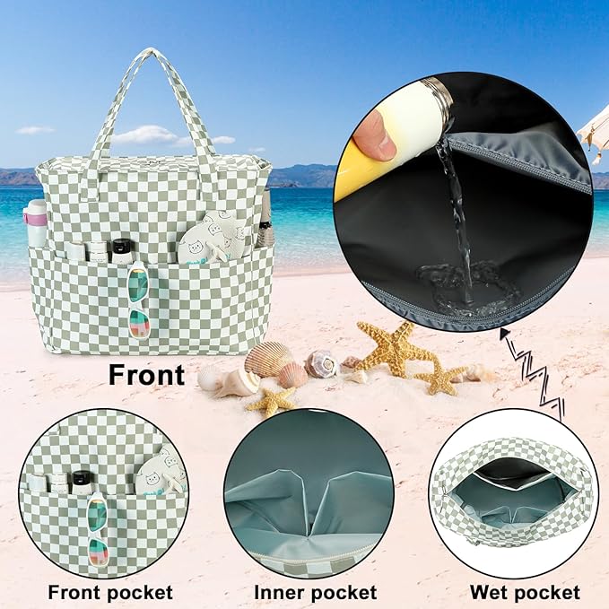 Bluboon Waterproof Beach Tote Pool Bags for Women Ladies Extra Large Carry On Bag With Wet Compartment for Weekender Travel