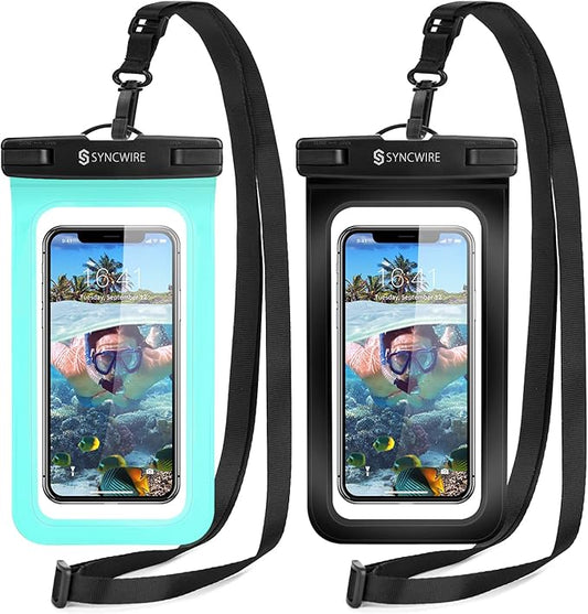 SYNCWIRE Waterproof Phone Pouch [2-Pack] - Universal IPX8 Waterproof Phone Case Dry Bag with Lanyard for iPhone 16/15/14/13/12 Pro XS MAX XR X 8 7 6 Samsung S25 S24 S23 and More Up to 7 Inches
