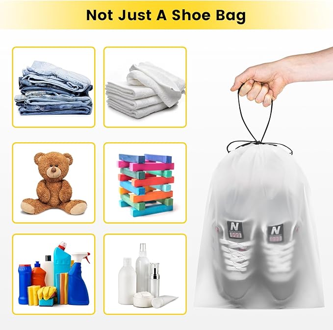 Vorspack Shoe Bags for Travel - 20 Pcs Transparent Drawstring Backpack Travel Shoe Bag Clear Drawstring Bag Large Shoe Organizer with Rope Travel Essentials for Men Women