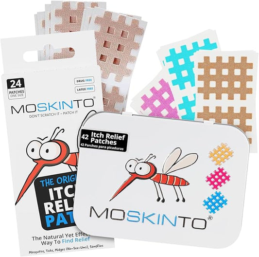 Moskinto The Original Itch Relief Patch, Mosquito Bite Patches for All Ages, Instant Relief Natural Patch for Bug Bites, Travel Pack + Family Pack, Nude & Colorful Patches, 66 Count