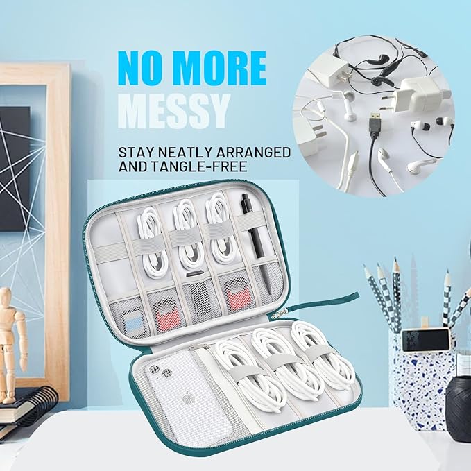 Travel Cable Organizer Bag, Electronics Organizer Tech Pouch with Double Layers for Cords, Chargers, Phone, Earphones, USBs, SD Cards - Travel Essentials Portable Waterproof Tech Pouch