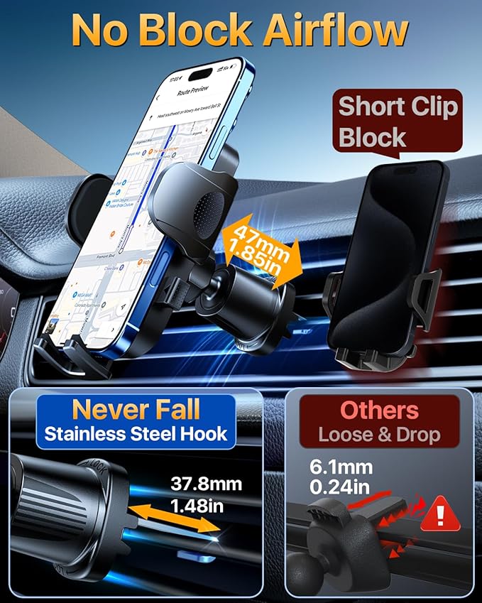 YRU True Military-Grade [360° Rotation Suction] 2026 Ultimate Car Phone Holder Mount 【90+LBS Safest Strongest & Patent Certs】 Dashboard Windshield Vent for iPhone 17 16 Pro Max Samsung, Gloss Black