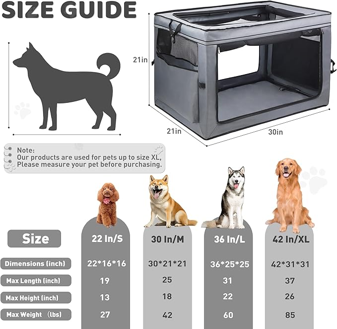 Foldable Pet Crate for Dogs & Cats, Portable Soft-Sided Kennel with Oxford Fabric, Lightweight & Easy to Carry, Travel & Indoor Use, Large