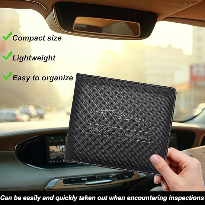 Car Registration and Insurance Holder with Magnetic Shut, Vehicle License Document Glove Box Compartment Organizer - For Documents, License, Cards