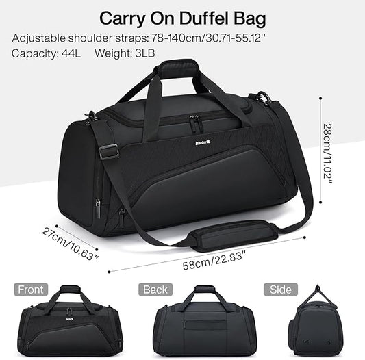 Hanke Carry On Luggage Airline Approved Duffle Bag for Travel, Multifunctional 3 In 1 Travel Duffel Bags for Traveling, 44L Weekender Overnight Gym Hiking Tote Bags for Men & Women.（Black）