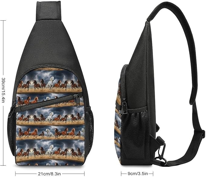 SWEET TANG Large Capacity Sling Chest Bag Backpack, Fashion Daypack Wild Running Horse, Cross Body Funny Shoulder Sack with Adjutable Strap for Men Women Travel