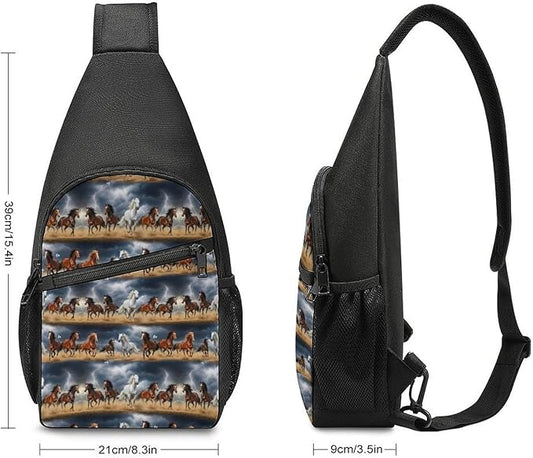 SWEET TANG Large Capacity Sling Chest Bag Backpack, Fashion Daypack Wild Running Horse, Cross Body Funny Shoulder Sack with Adjutable Strap for Men Women Travel